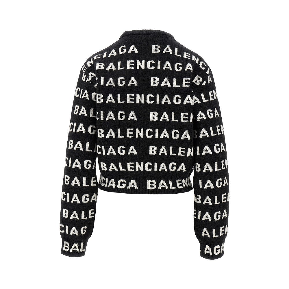 Pullover in lana jacquard all-over logo