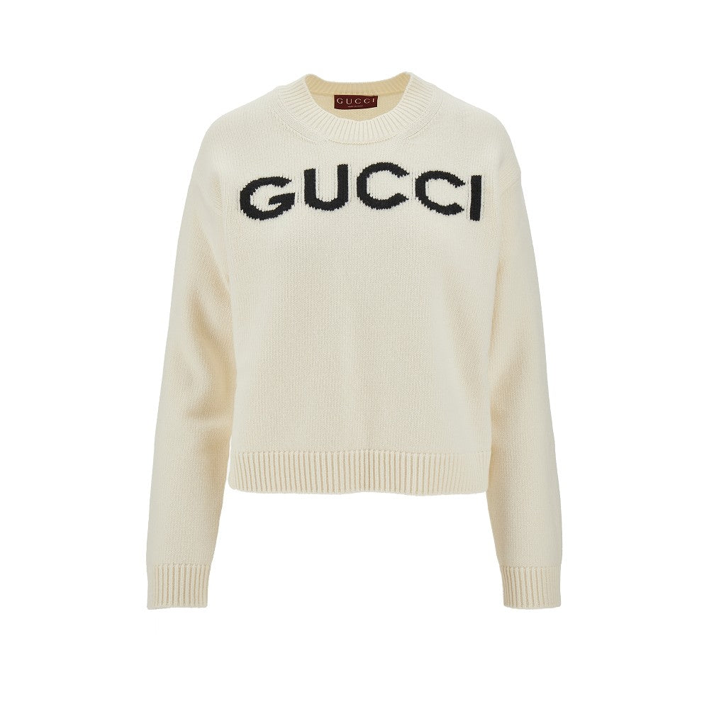 Wool sweater with logo inlay