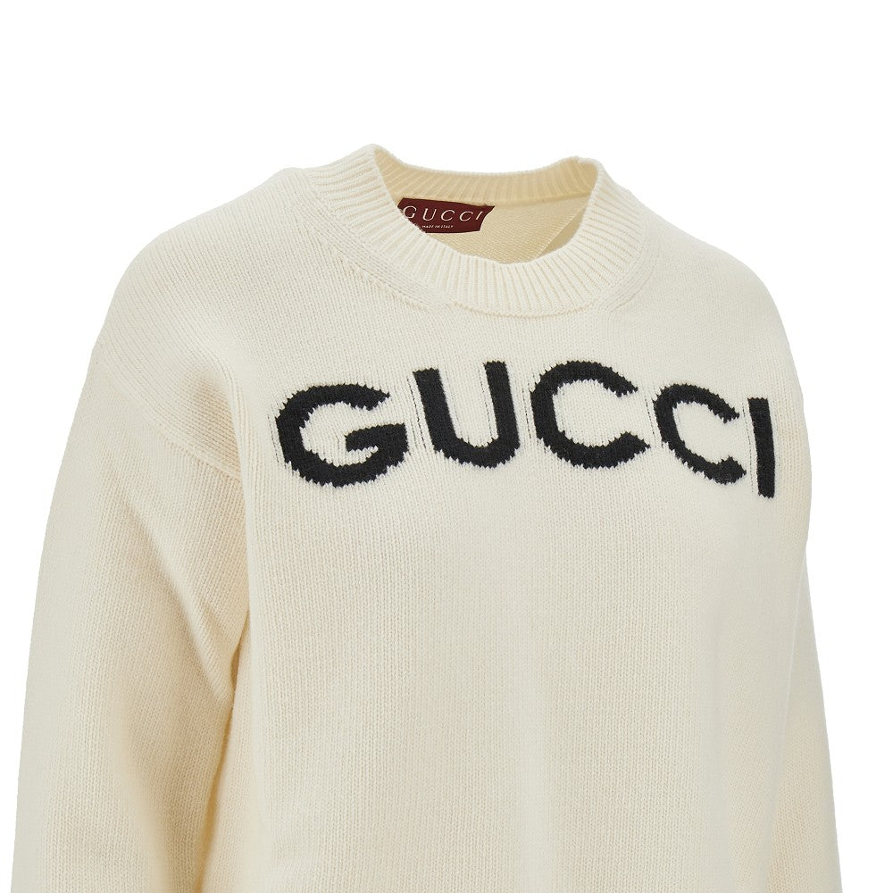 Wool sweater with logo inlay