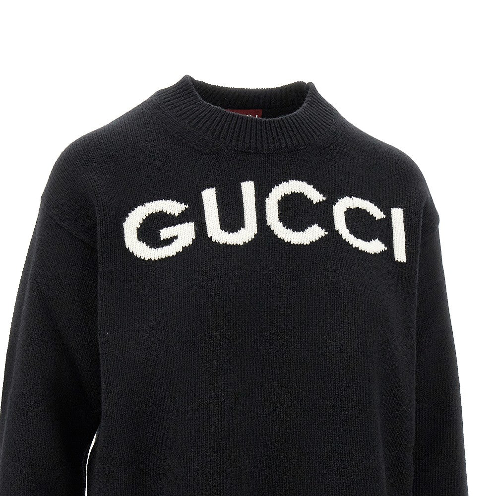 Wool sweater with logo inlay