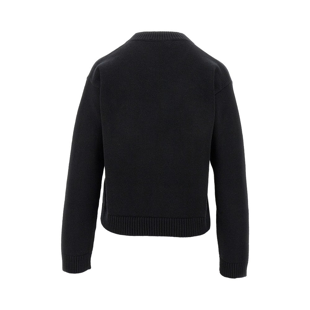 Wool sweater with logo inlay