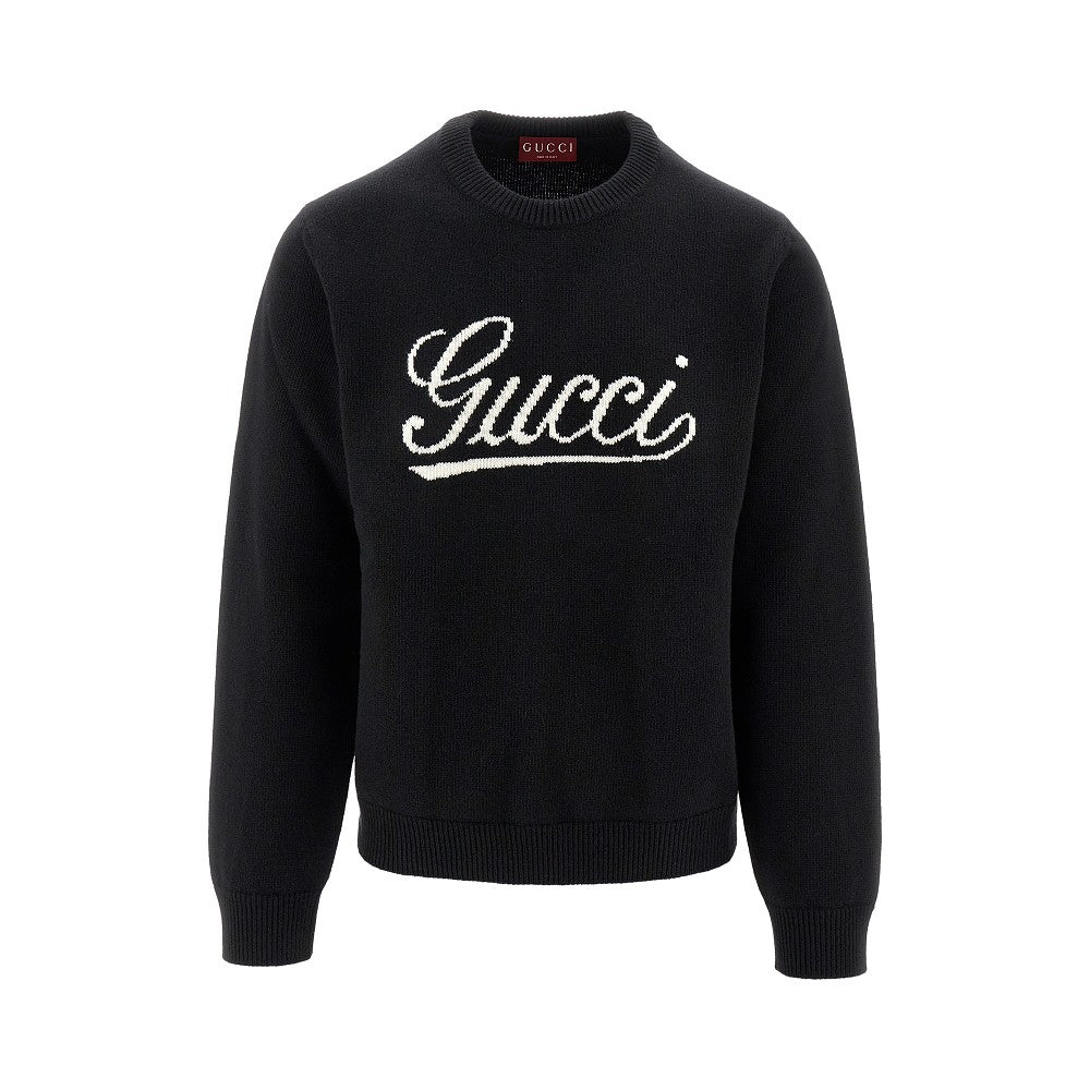 Wool sweater with logo inlay
