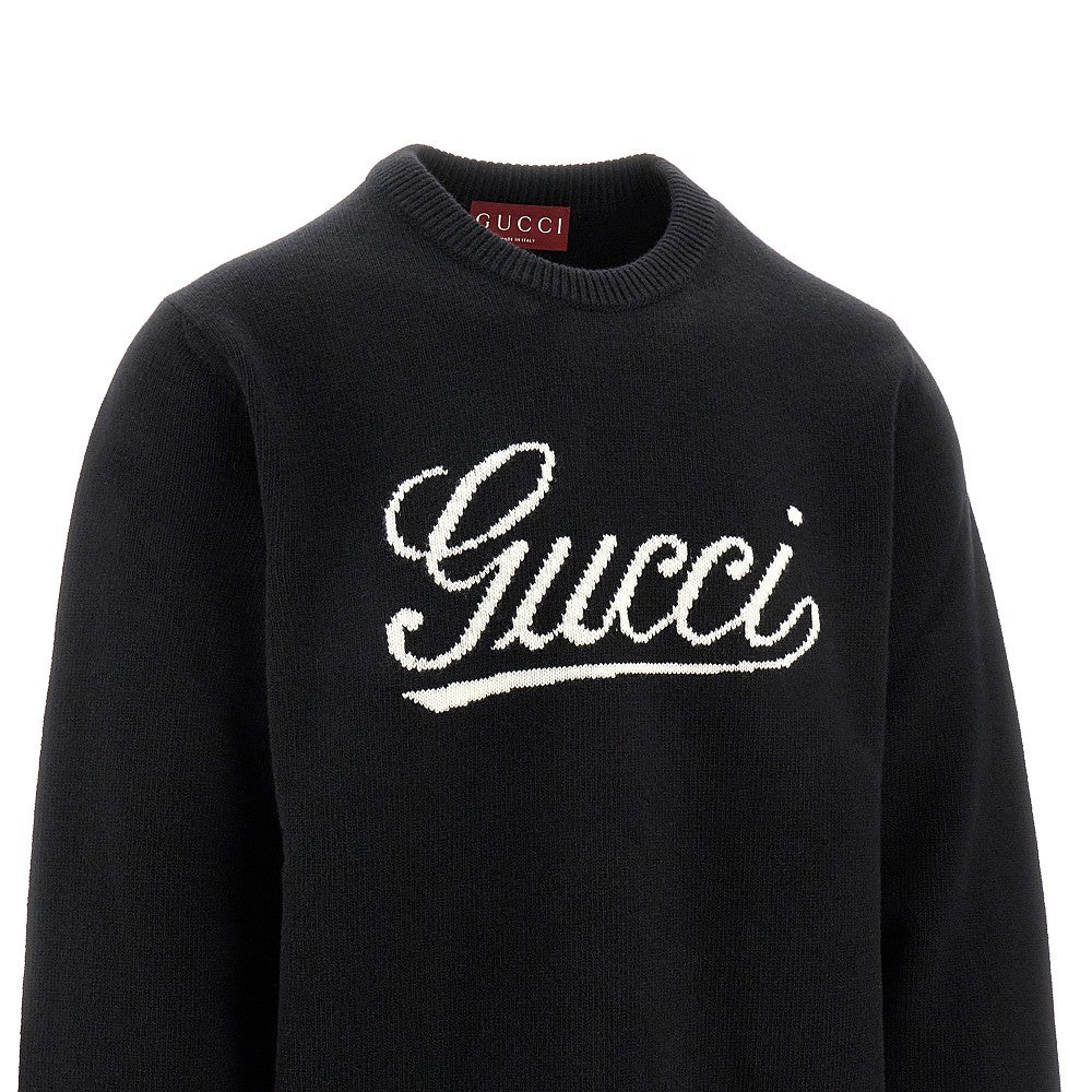 Wool sweater with logo inlay