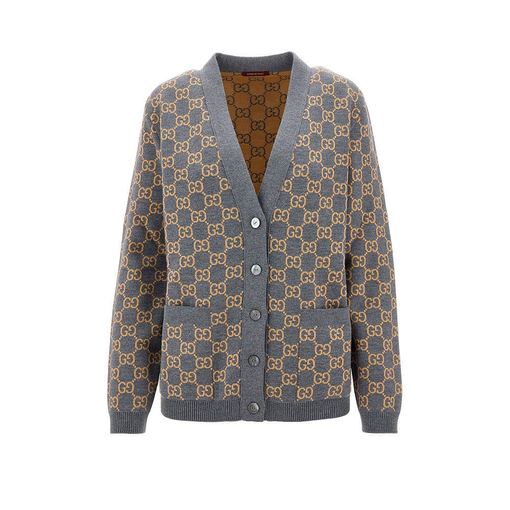 Jacquard wool reversible cardigan
