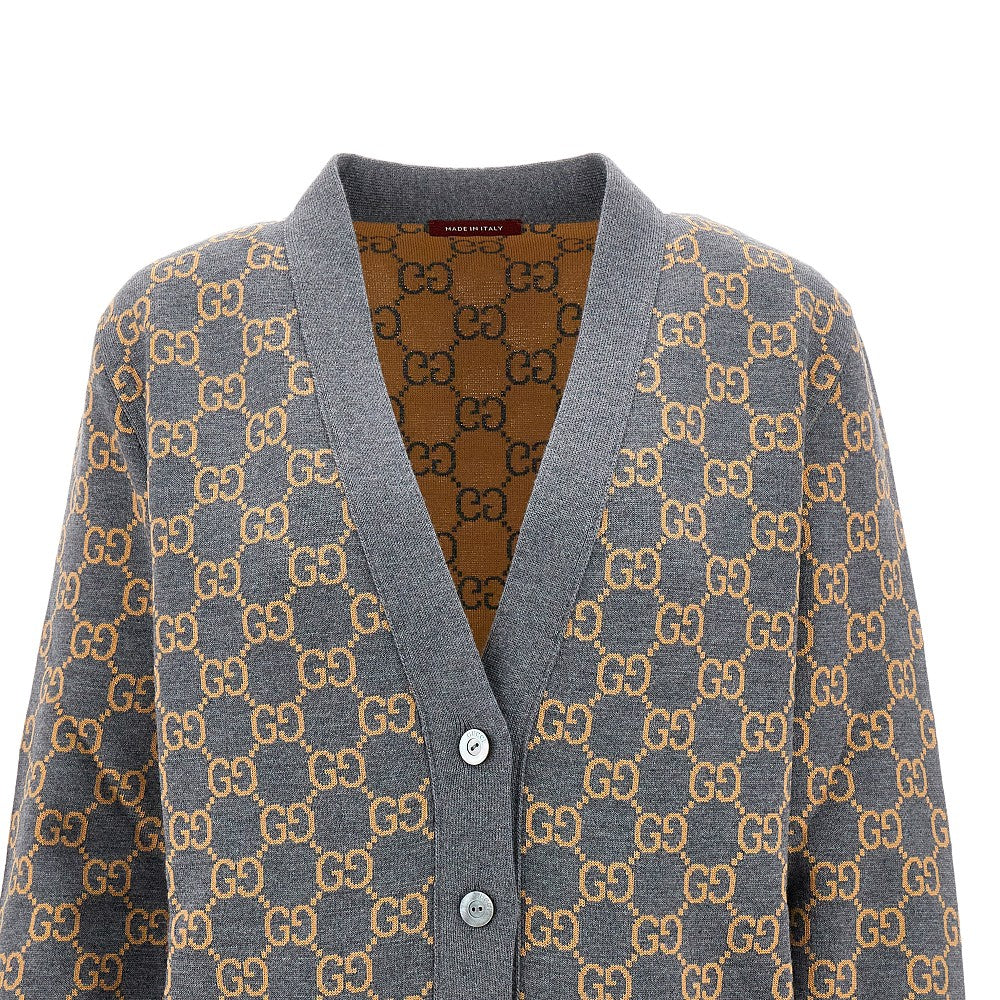Jacquard wool reversible cardigan
