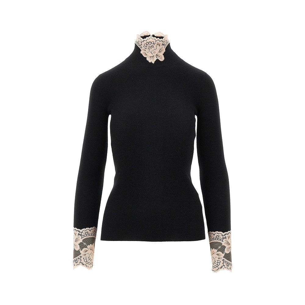 Cashmere turtleneck sweater with lace details