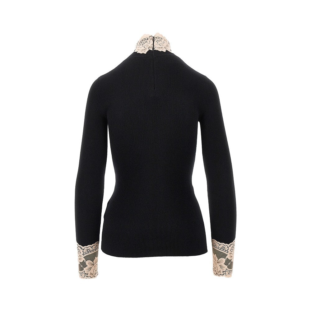 Cashmere turtleneck sweater with lace details