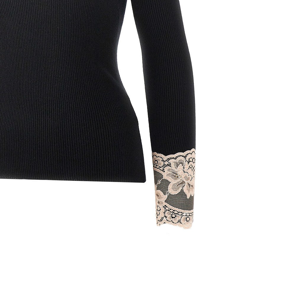 Cashmere turtleneck sweater with lace details