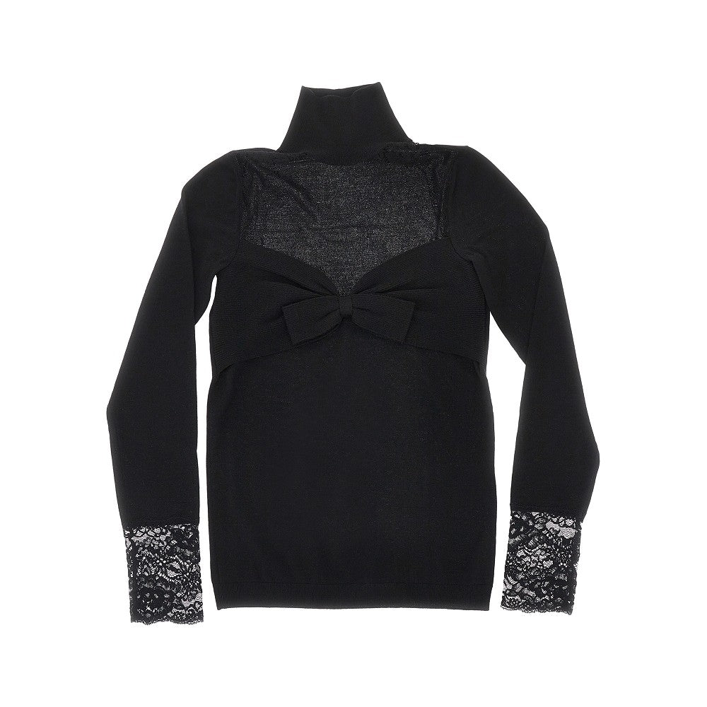 Wool turtlenecj sweater with lace inserts