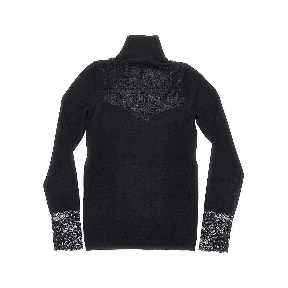 Wool turtlenecj sweater with lace inserts