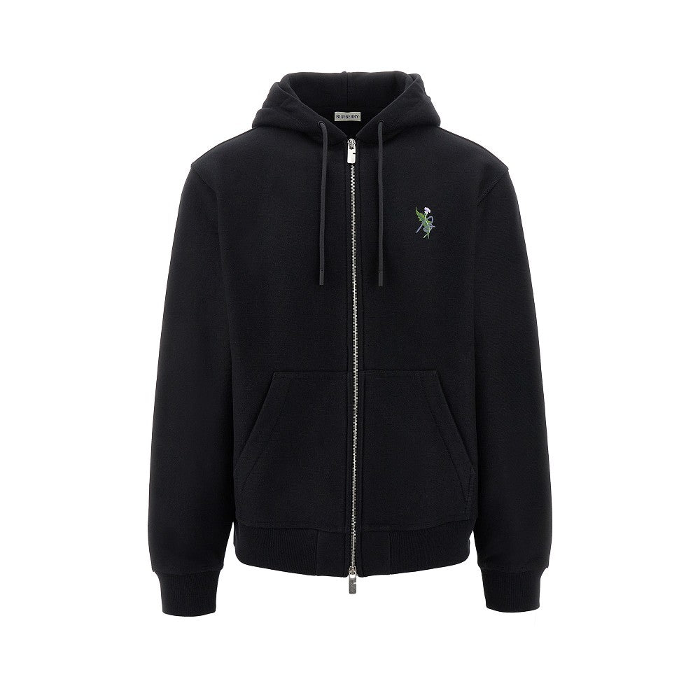 Floral logo embroidery full-zip hoodie