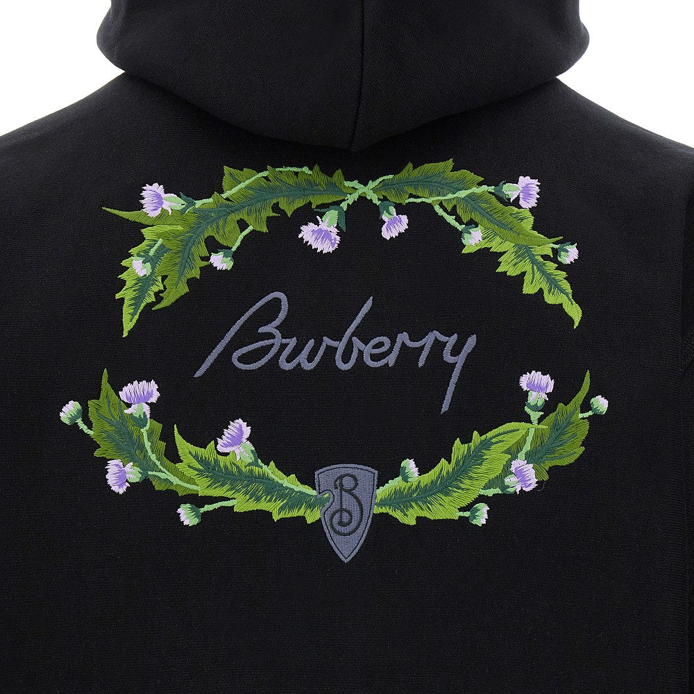 Floral logo embroidery full-zip hoodie