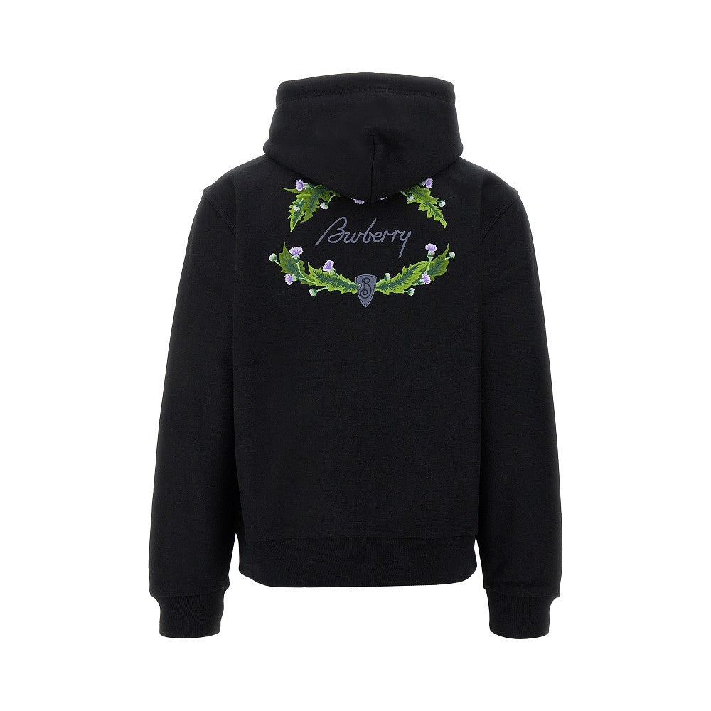 Floral logo embroidery full-zip hoodie