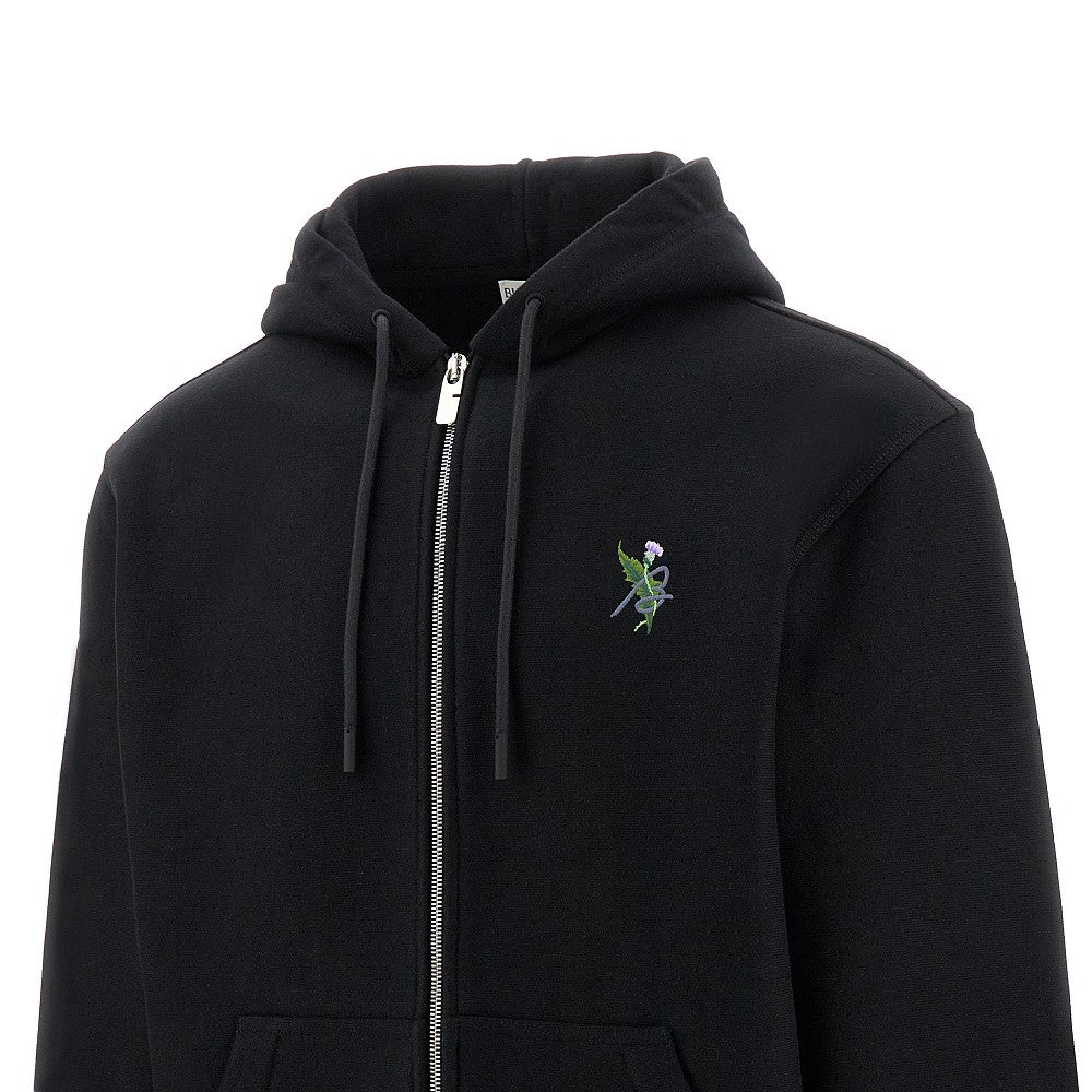 Floral logo embroidery full-zip hoodie