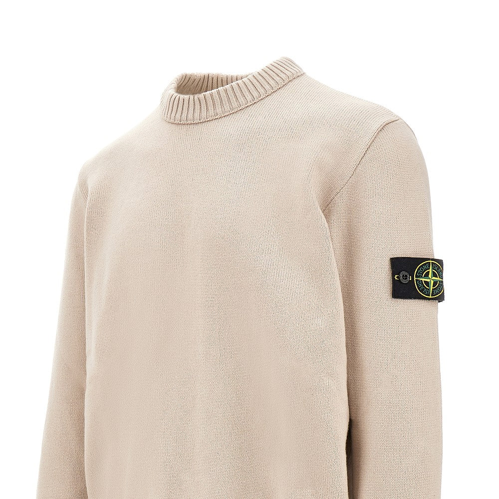 Stretch cotton crewneck sweater