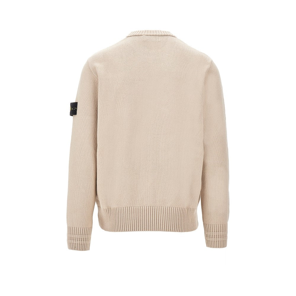 Stretch cotton crewneck sweater