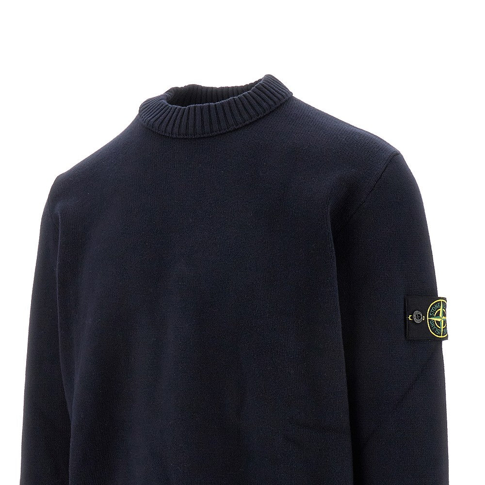 Stretch cotton crewneck sweater