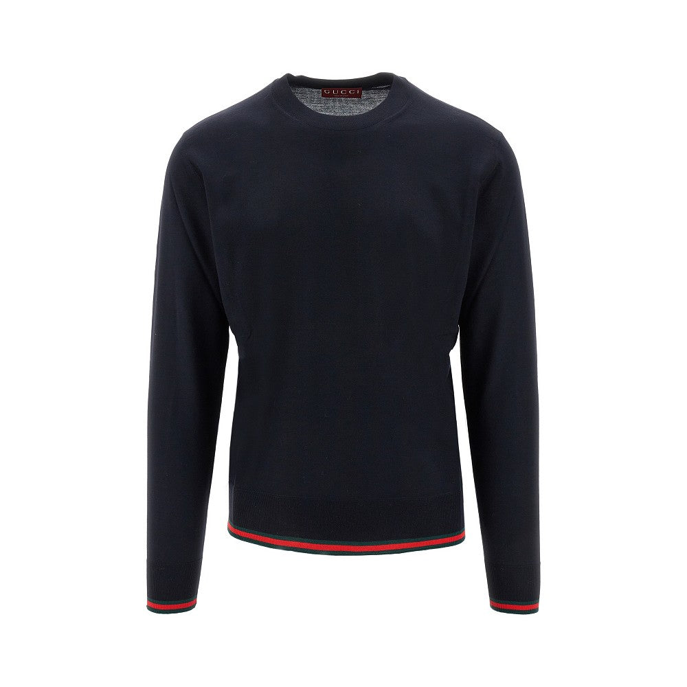 Wool crewneck sweater with Web motif