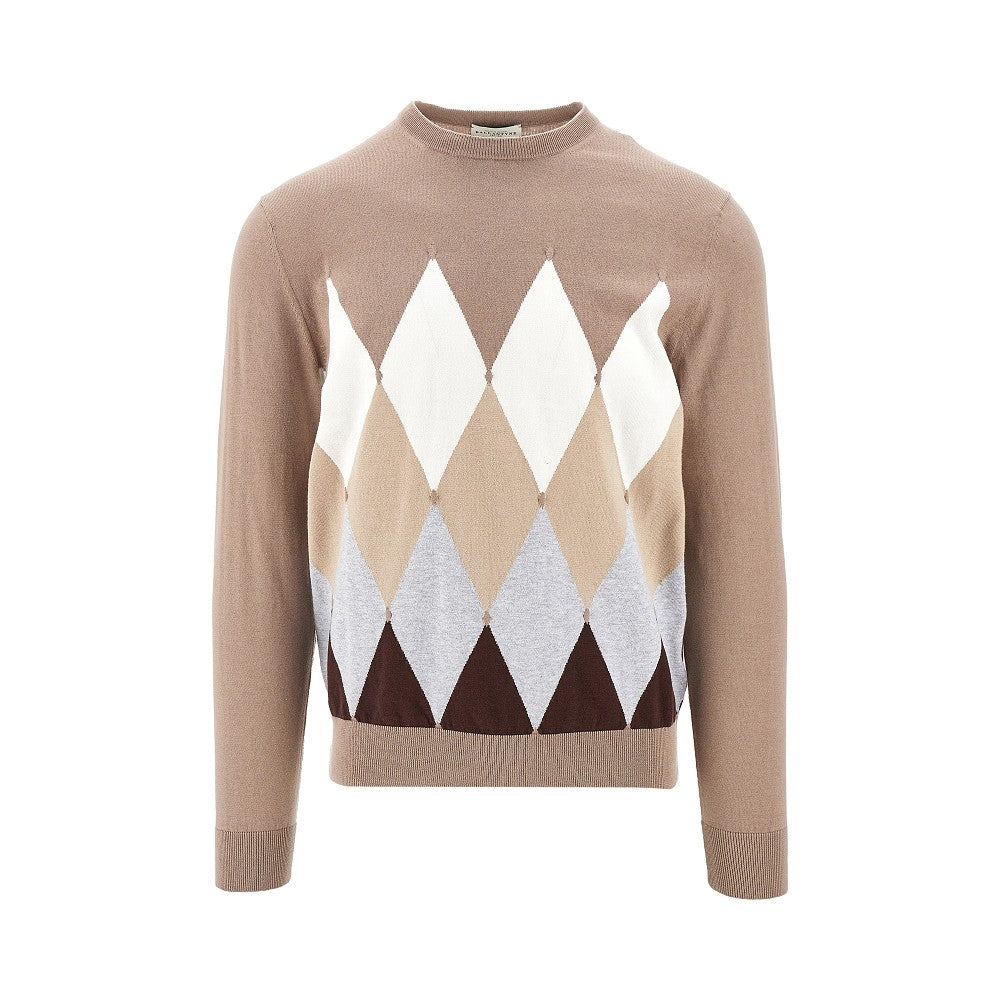 Pullover in cotone e cachemire a rombi