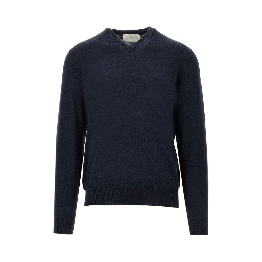 Pullover in seta e cotone con scollo a V