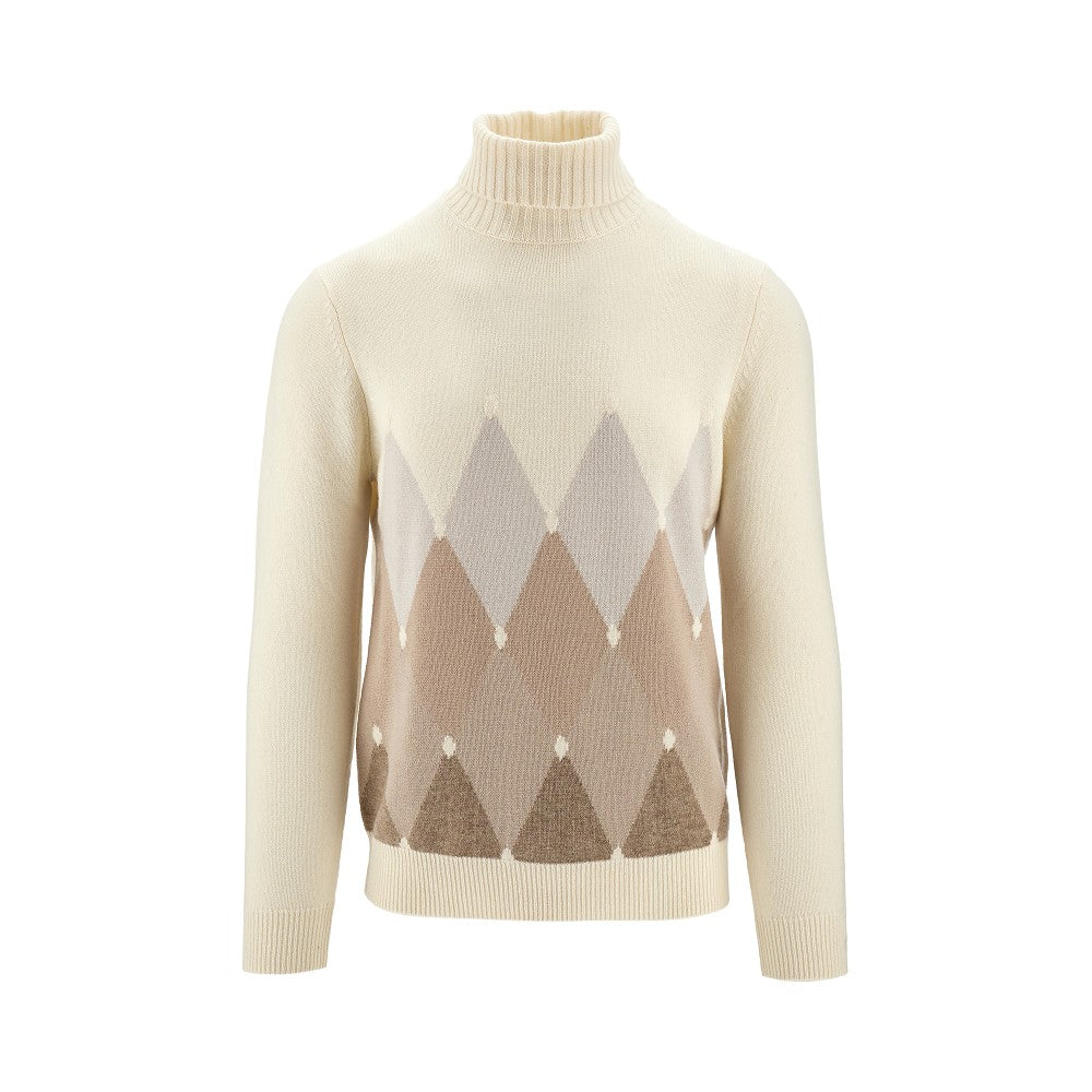 Diamond-shaped cashmere turtleneck sweater