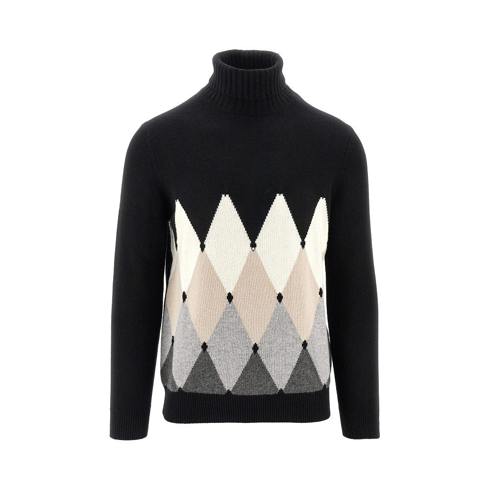 Diamond-shaped cashmere turtleneck sweater