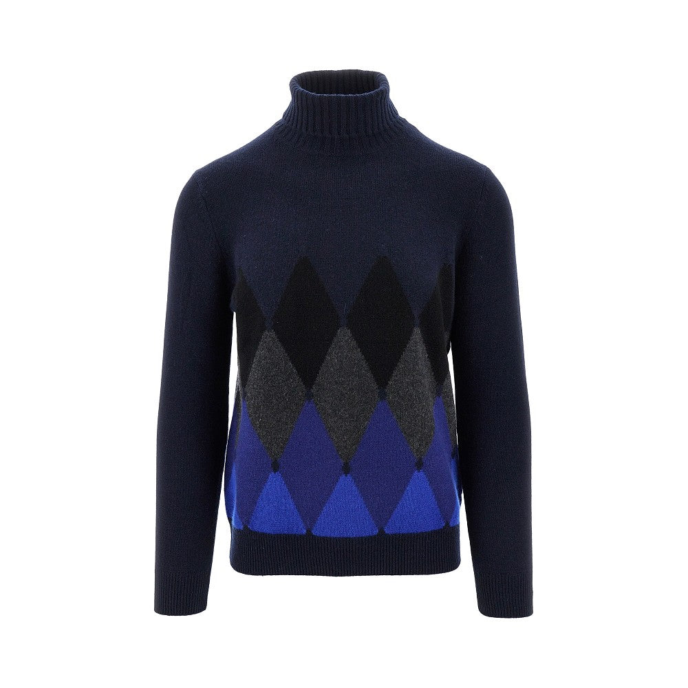 Pullover a collo alto in cachemire a rombi