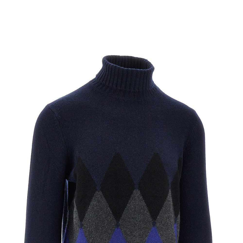 Pullover a collo alto in cachemire a rombi