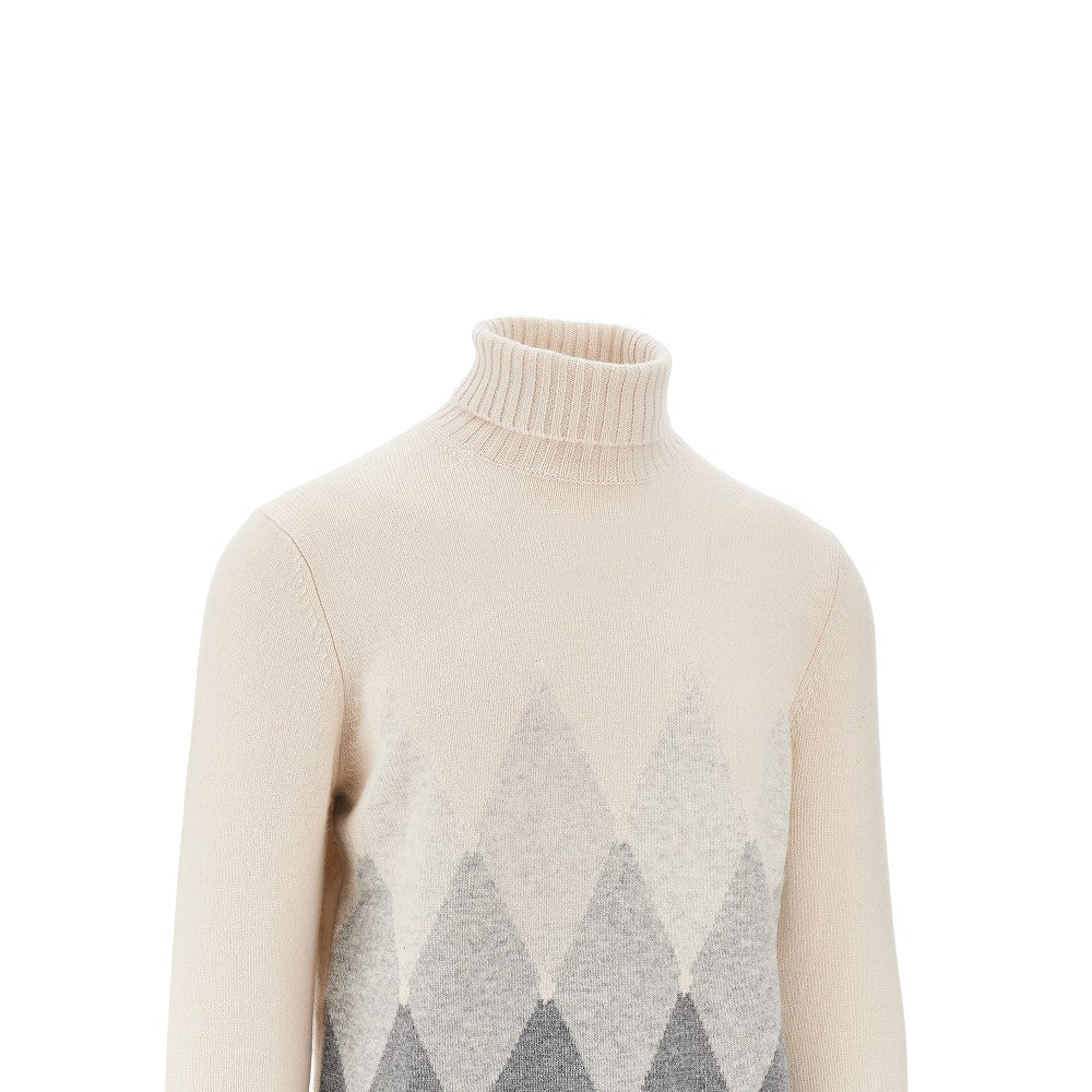 Pullover a collo alto in cachemire a rombi