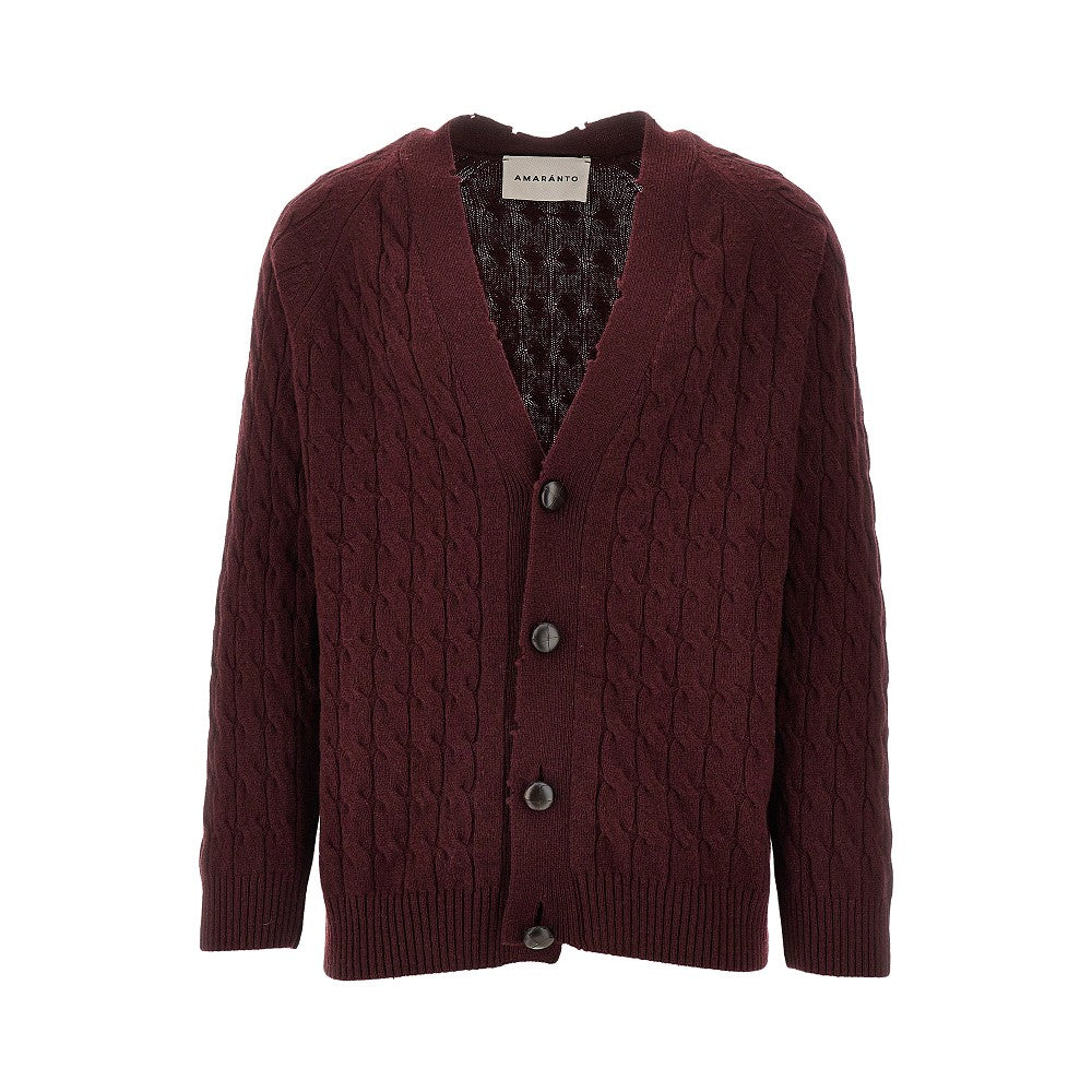 Cardigan a trecce con effetto distressed