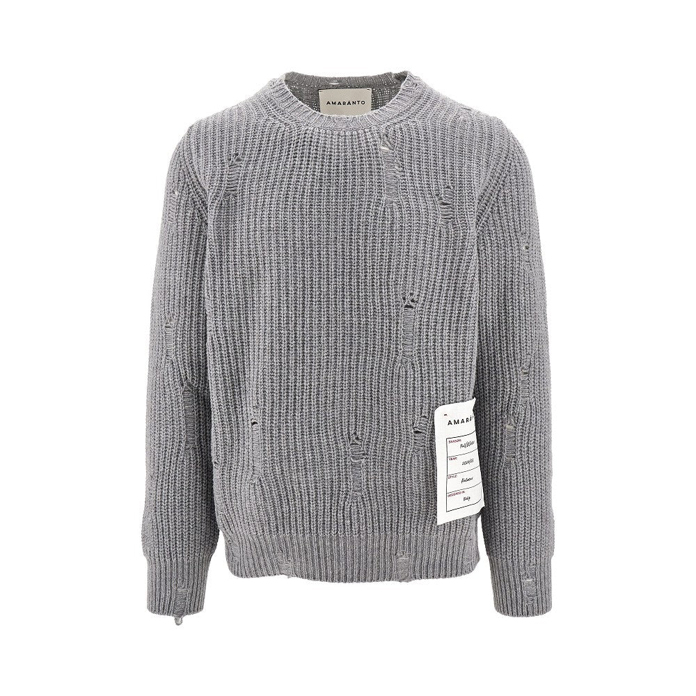 Pullover in misto lana con effetto sdrucito