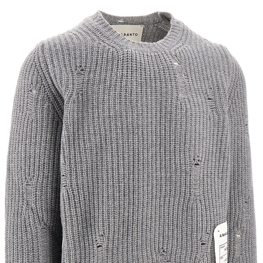 Pullover in misto lana con effetto sdrucito