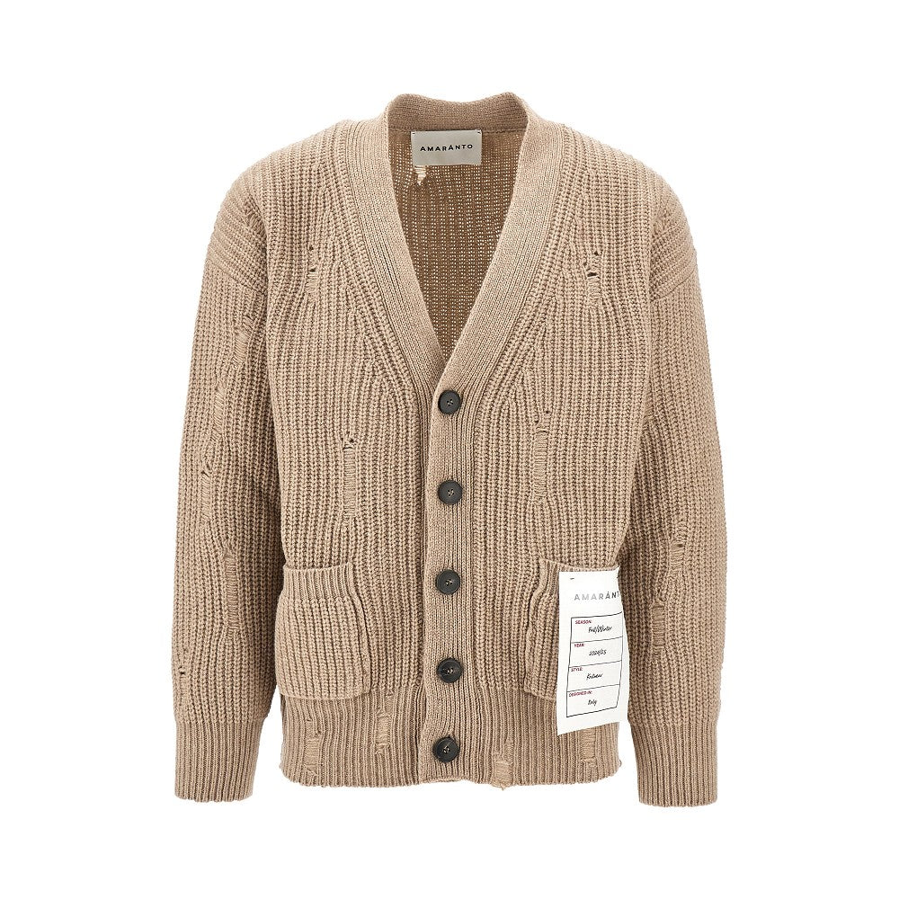 Distressed wool-blend cardigan