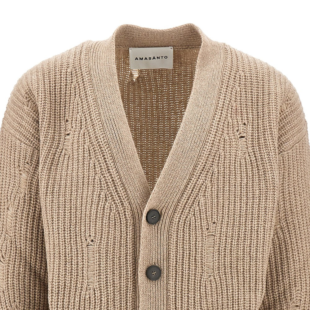 Distressed wool-blend cardigan