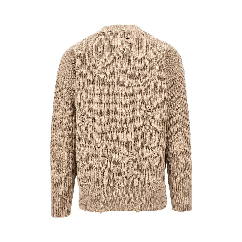 Distressed wool-blend cardigan