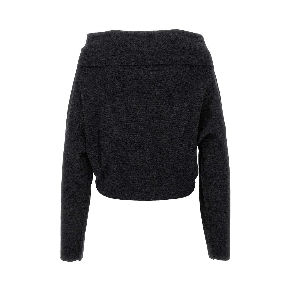 Pullover off-the-shoulder in lana e cachemire