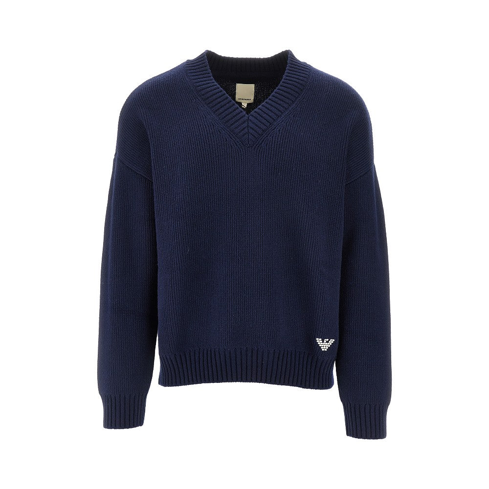 Cotton-blend V-neck sweater