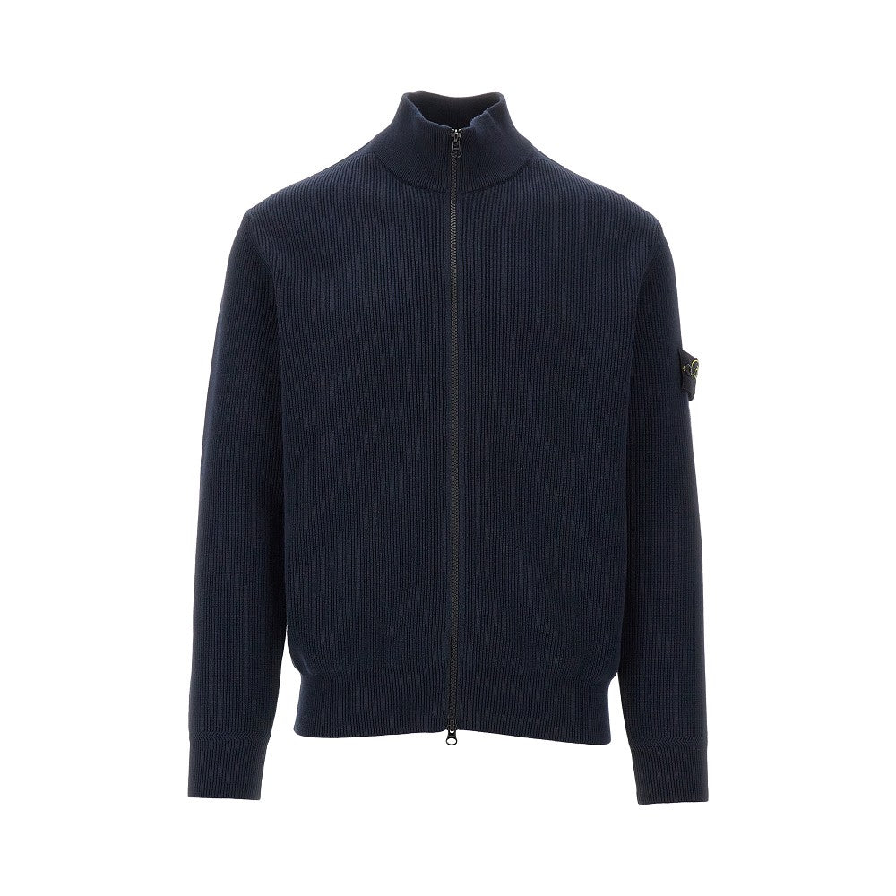 Cardigan full-zip in cotone con badge logo
