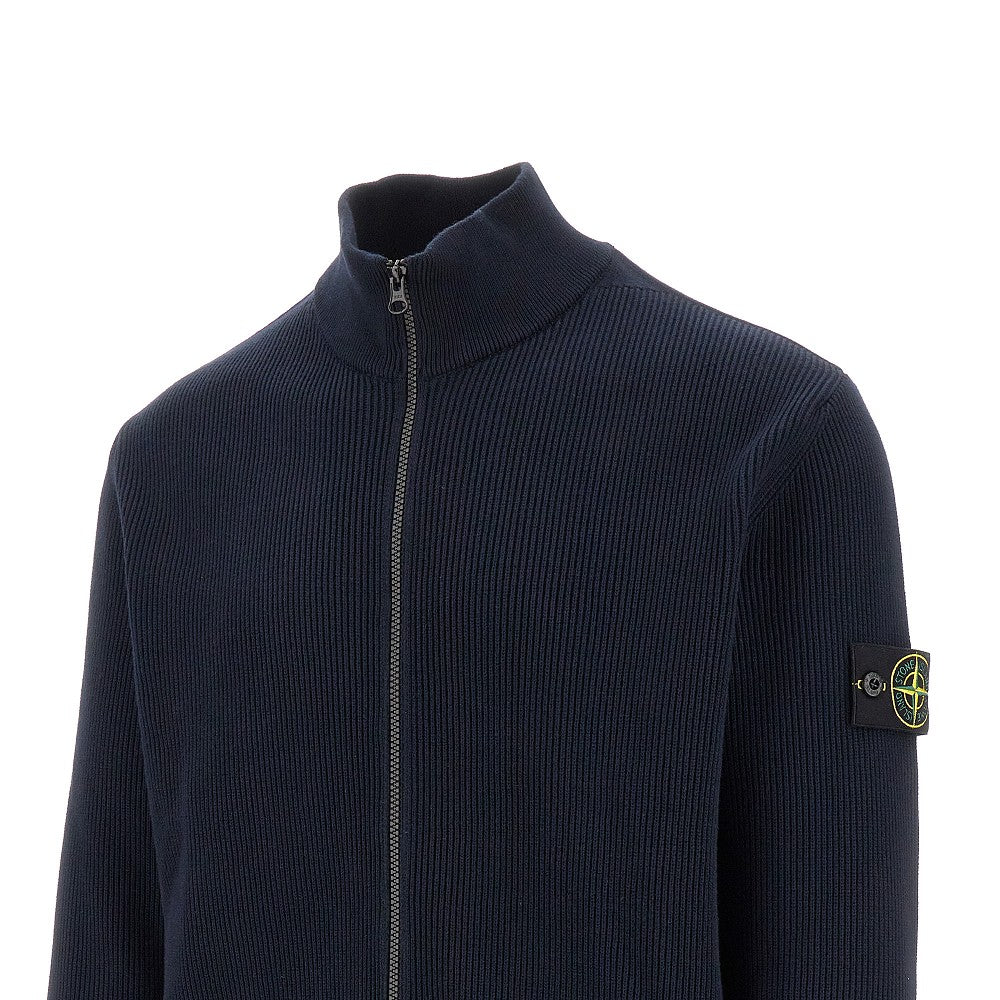Cardigan full-zip in cotone con badge logo