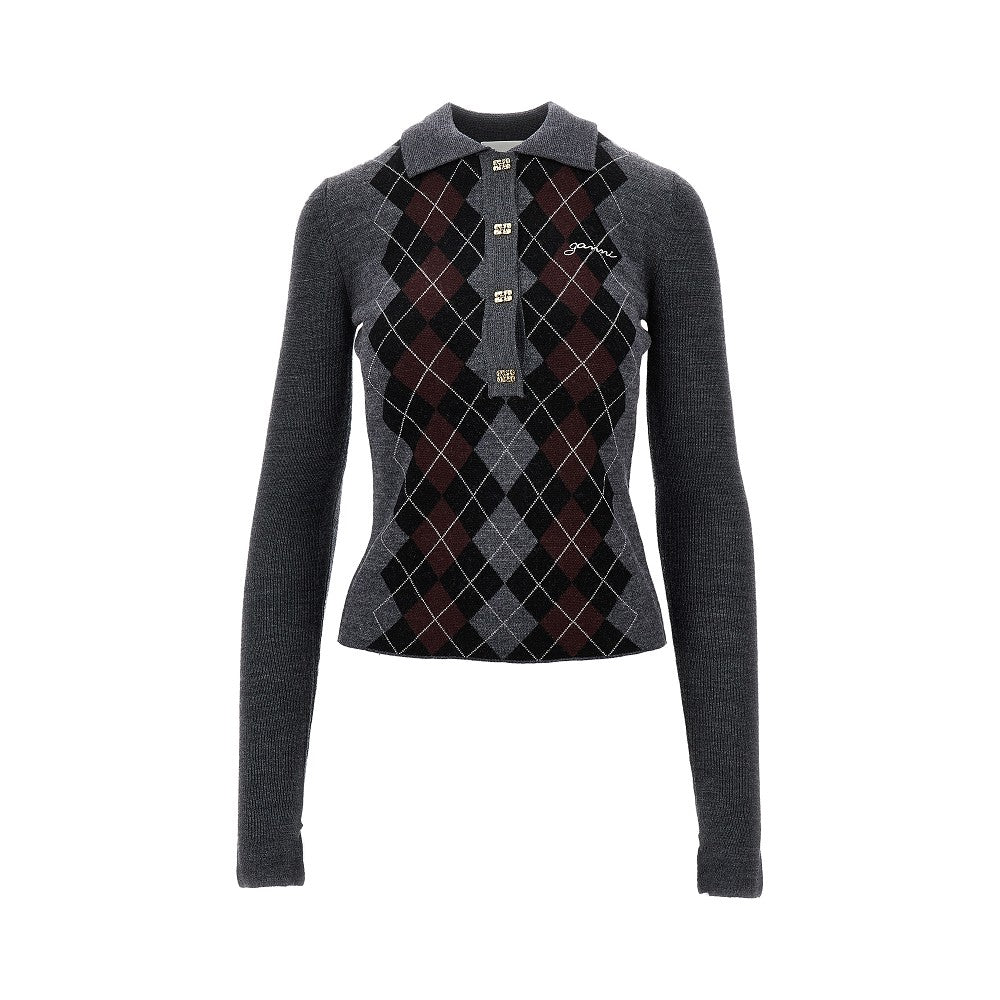 Knitted polo shirt with lozenge motif