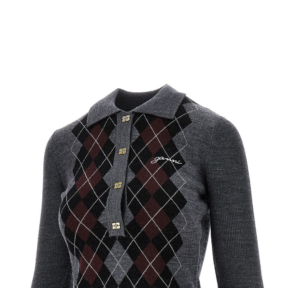 Knitted polo shirt with lozenge motif