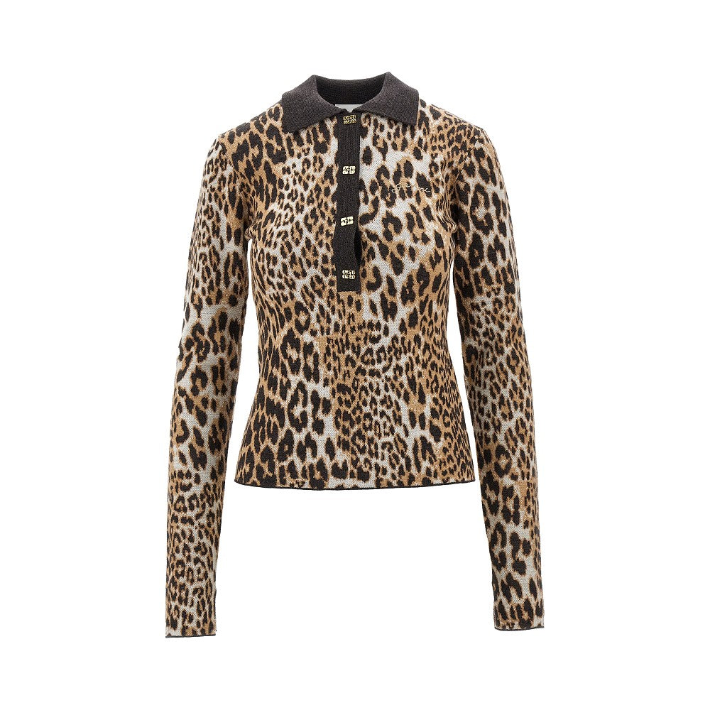 Leopard knitted polo shirt
