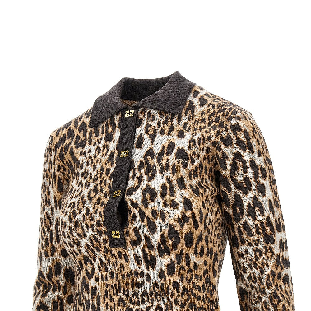 Leopard knitted polo shirt