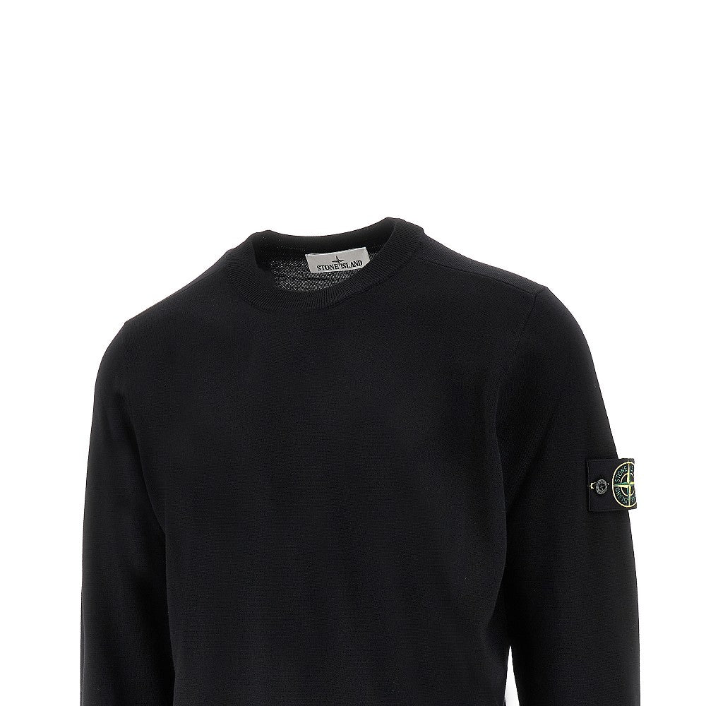 Pullover girocollo in lana con badge logo