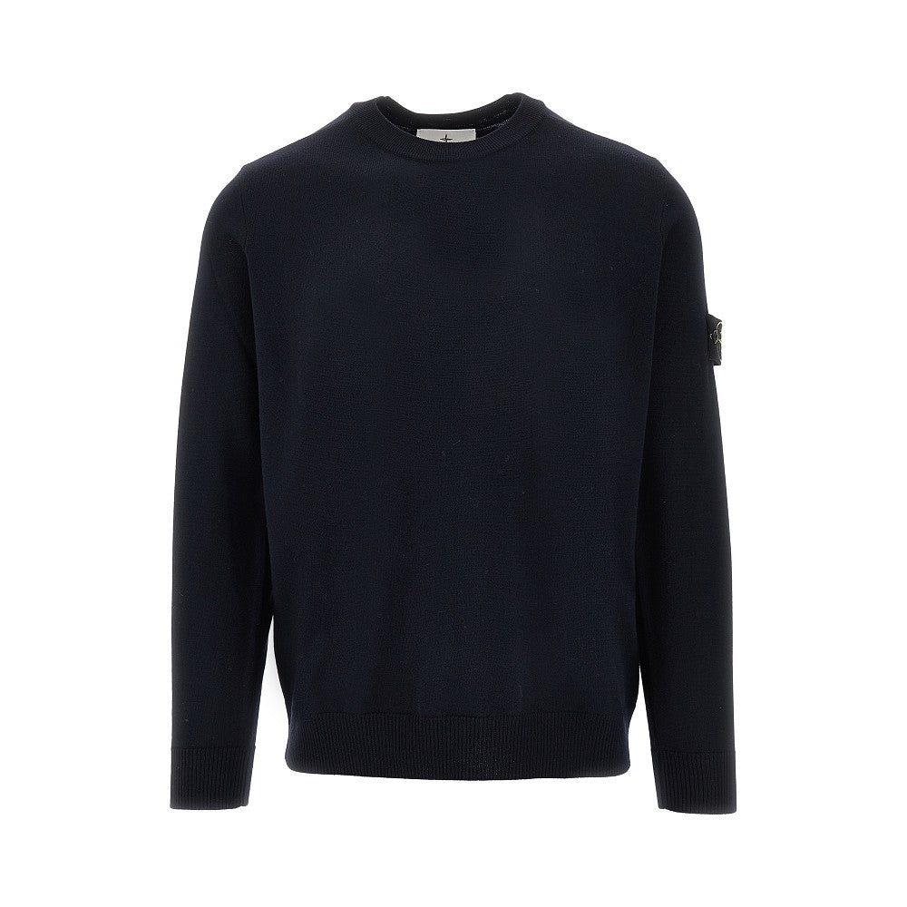 Pullover girocollo in lana con badge logo