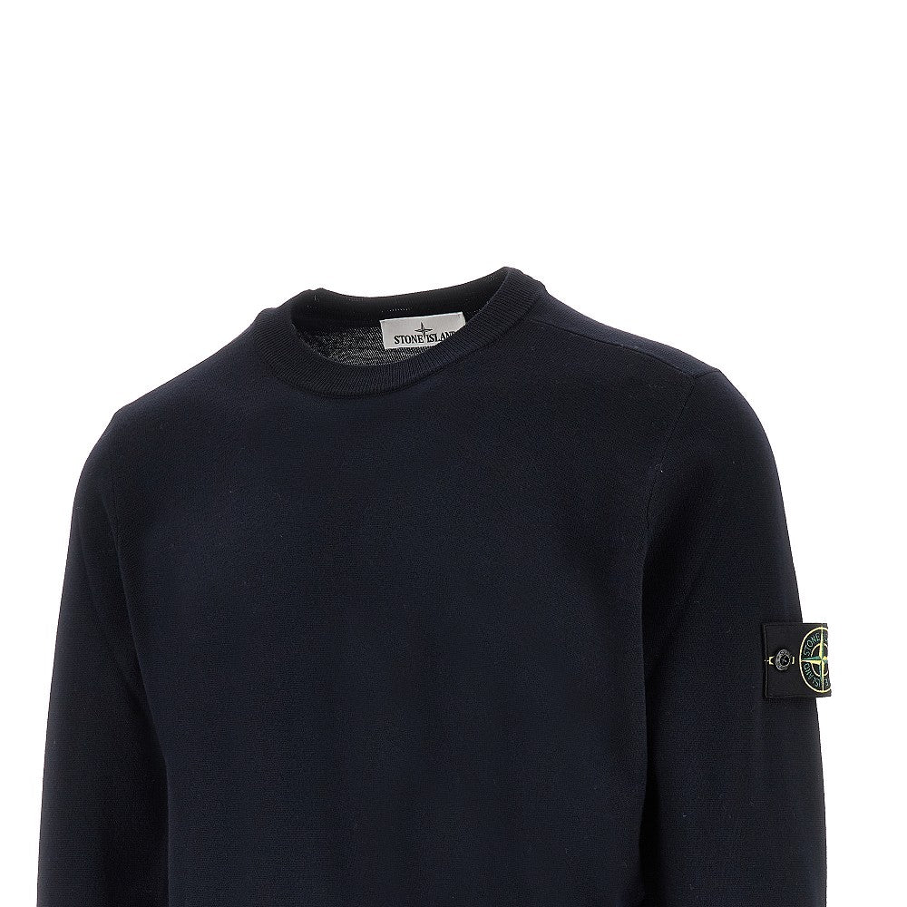 Pullover girocollo in lana con badge logo