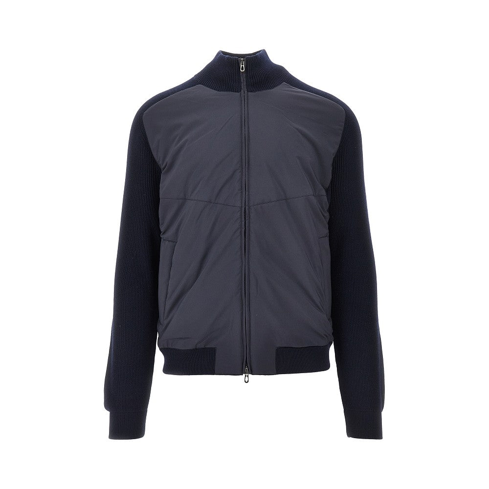 Knit and nylon hybrid bomber jacket