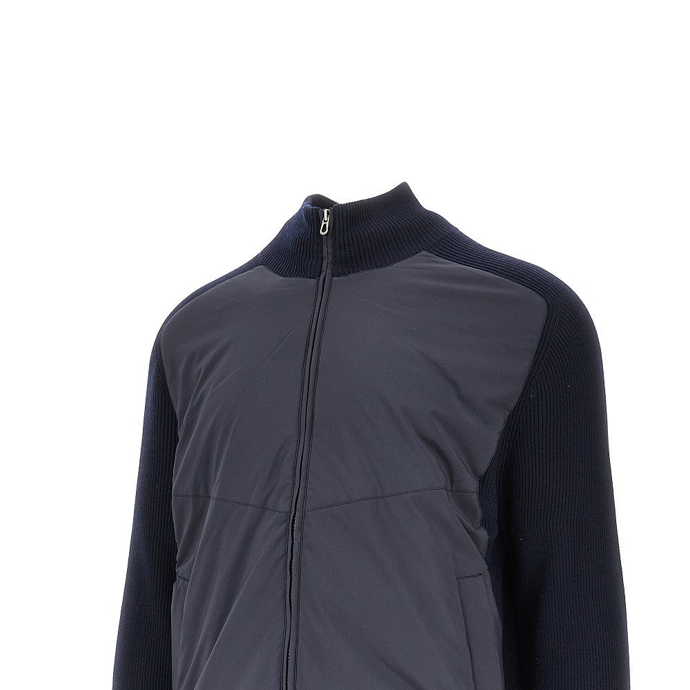 Knit and nylon hybrid bomber jacket