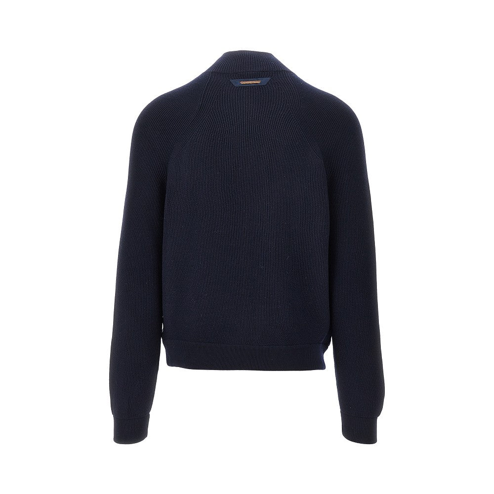 Knit and nylon hybrid bomber jacket
