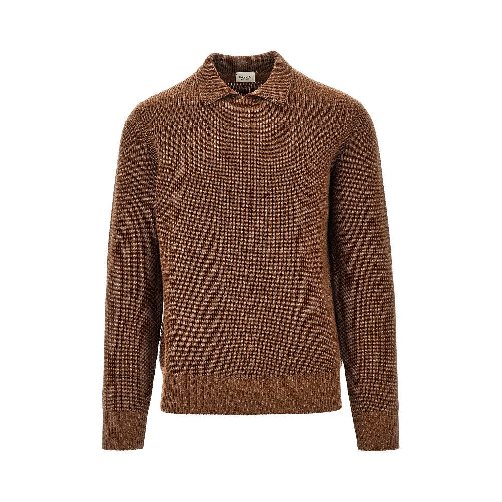 Pullover in lana merino con colletto